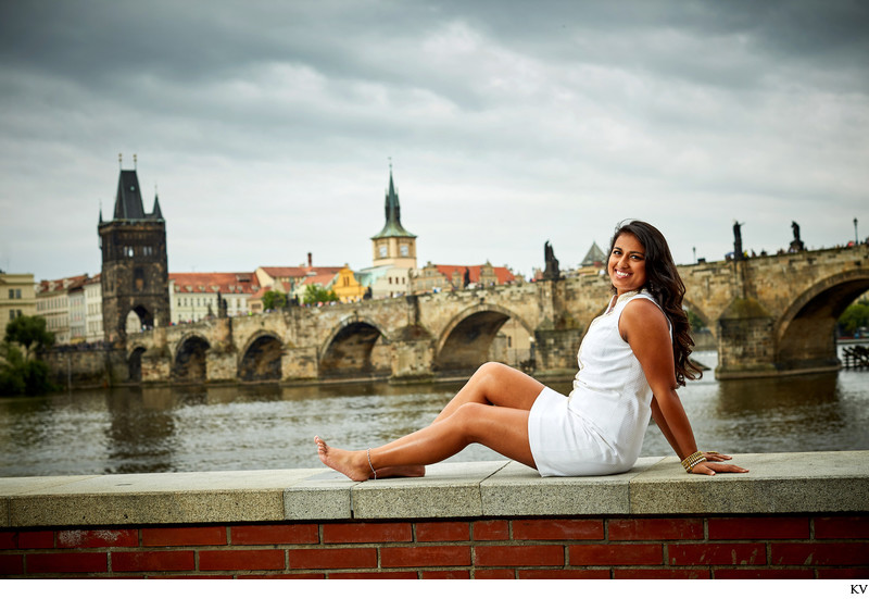 A cheeky portrait of the high school senior in Prague