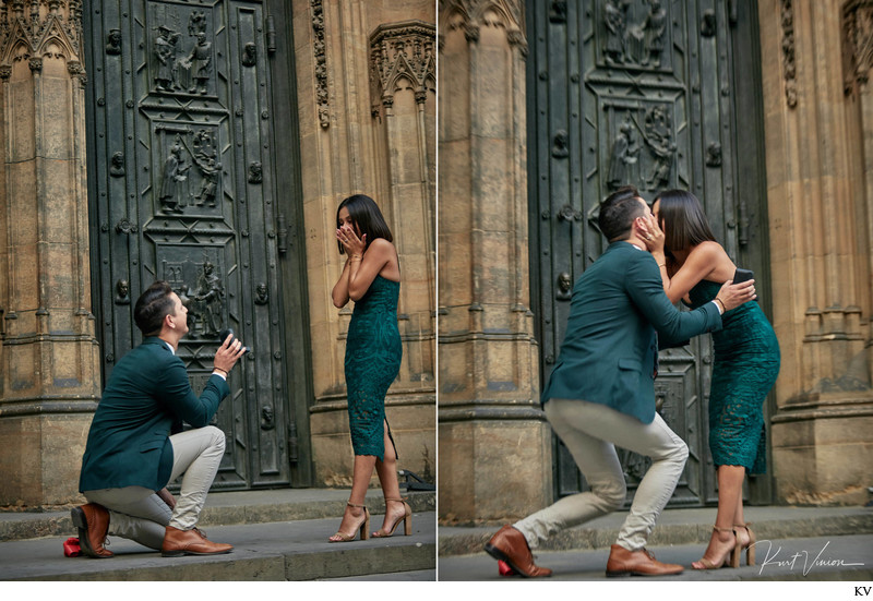 Prague marriage proposal: on his knee