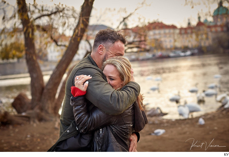 a heartfelt hug moments after agreeing to marry