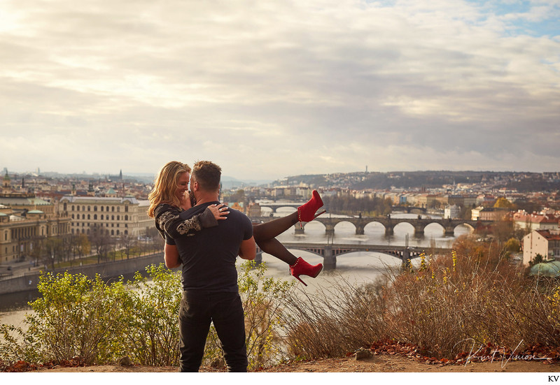 Carrying his fiancee on the day she said Yes in Prague