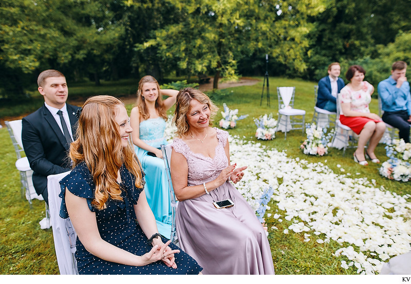 happy wedding guests