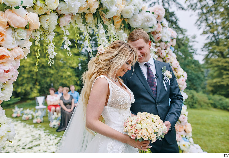 The happy newlyweds share a moment