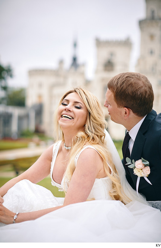 Joyful Bride on the Castle Lawn