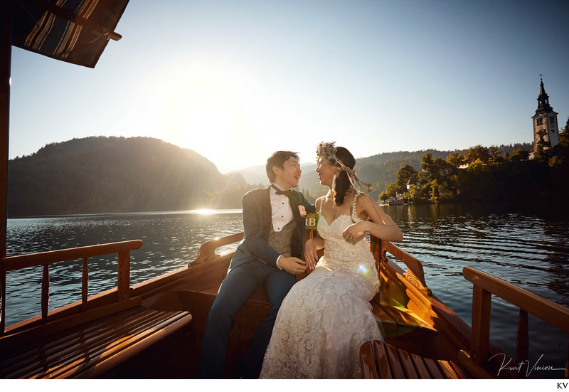 happy newlyweds lake bled