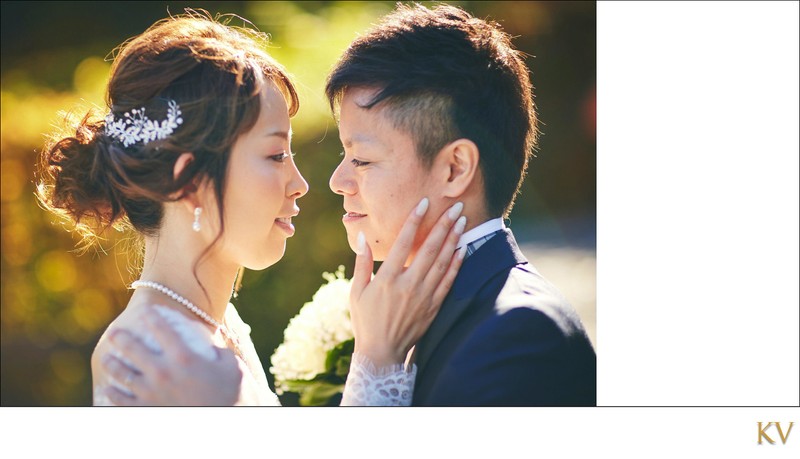 portrait of bride & groom in sunlight