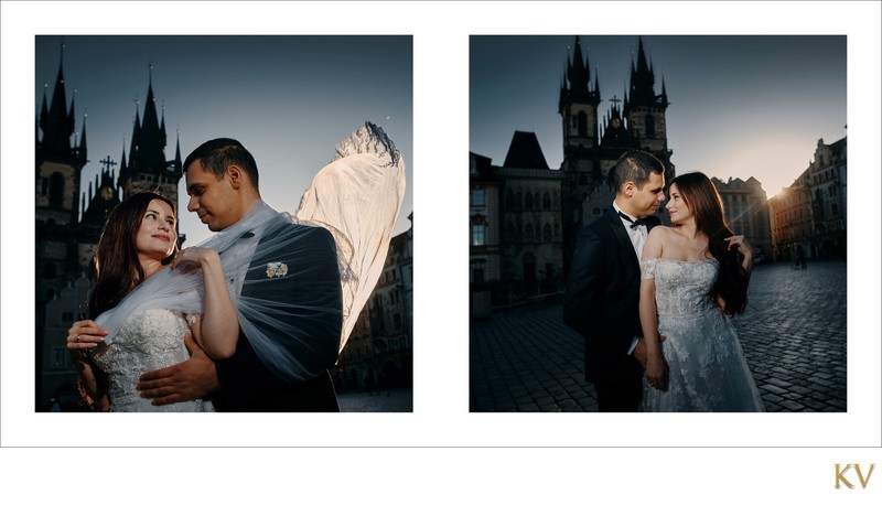 Turkish bride & Groom at Old Town Square sunrise