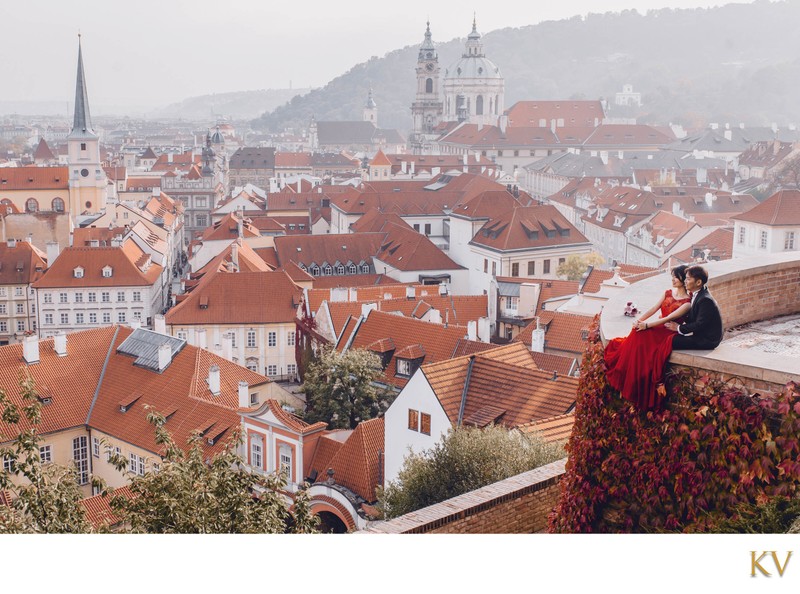 Chinese Couple Overlooking Mala Strana in Autumn