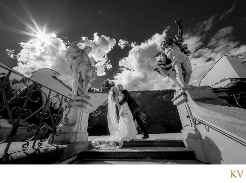 American couple wedding photos Vrtba Garden Prague 