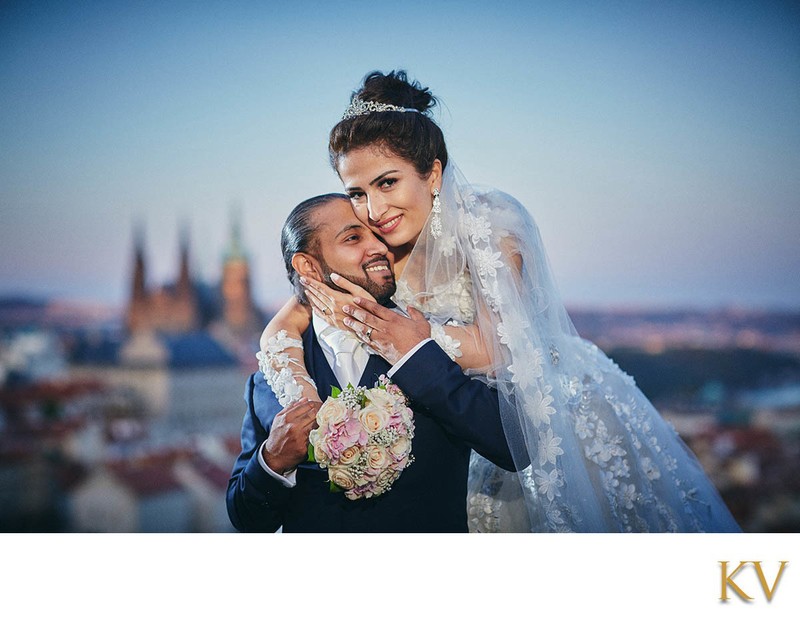 Lily & Gil wedding picture above Prague Castle