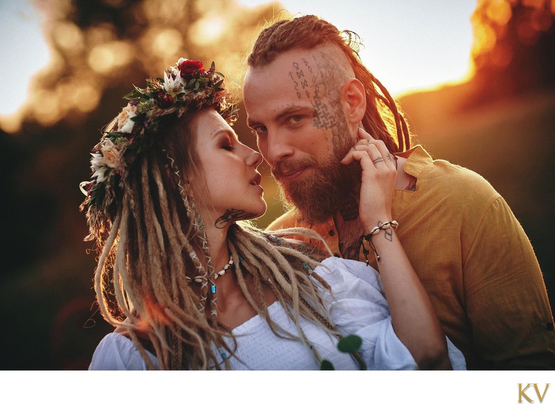 Sexy couple portraits captured at the golden light hour