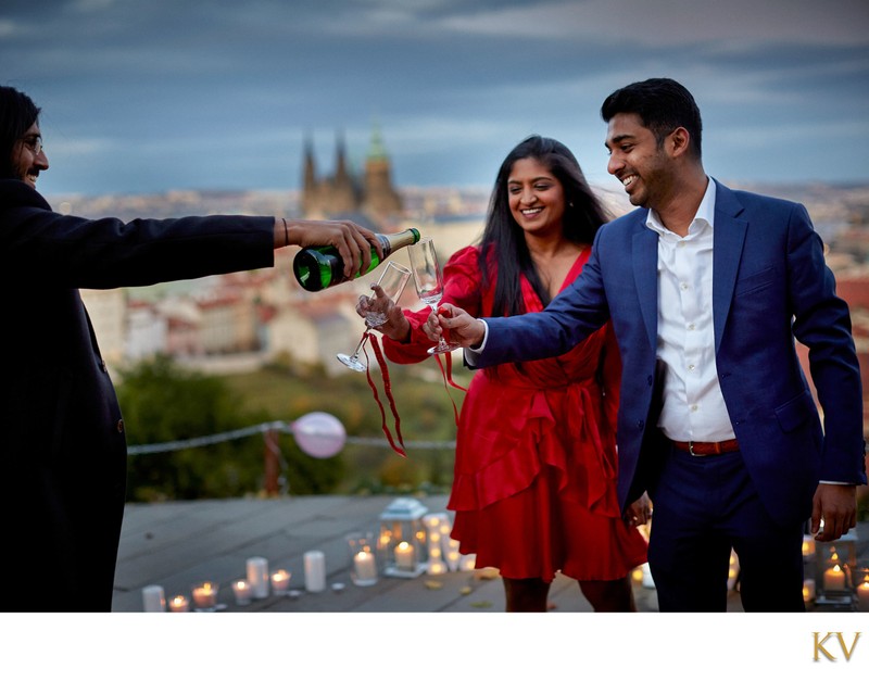 Champagne for the newly engaged in Prague