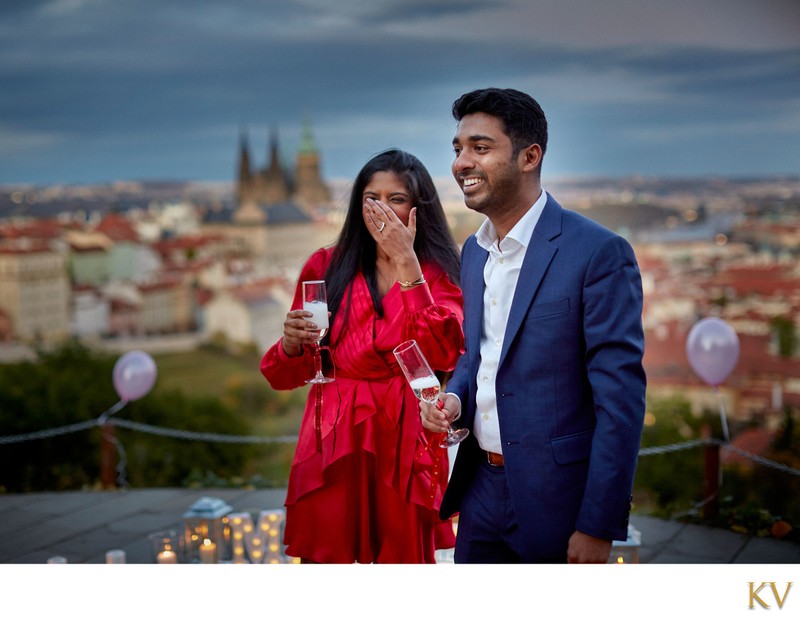 The happy couples celebrate with champagne