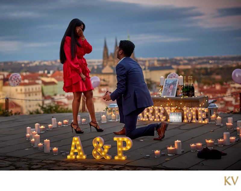 Epic Marriage Proposal in Prague the moment