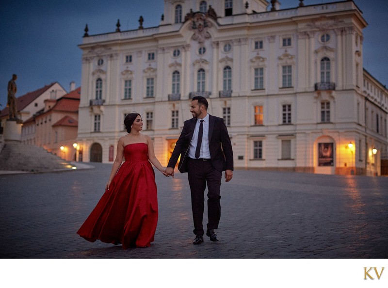 Walking near the Bishops Palace at night in Prague