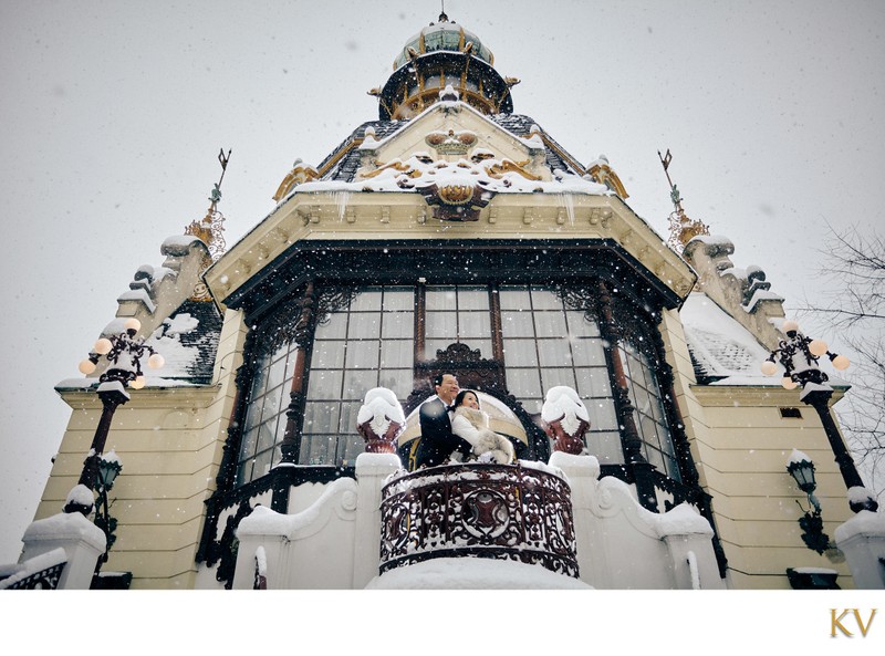 Elegant Hong Kong Couple Enjoying Wintry Scene In Prague