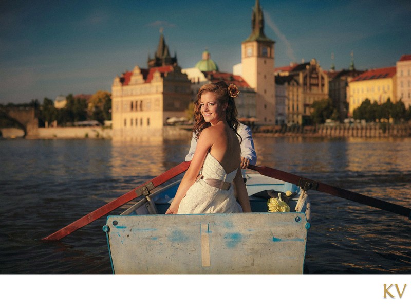 Young American  Bride in Rowboat