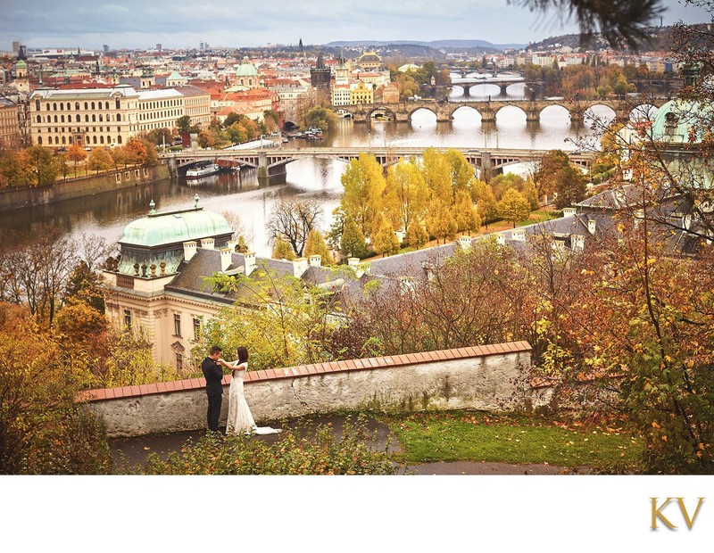 American couple enjoying the moment above Prague