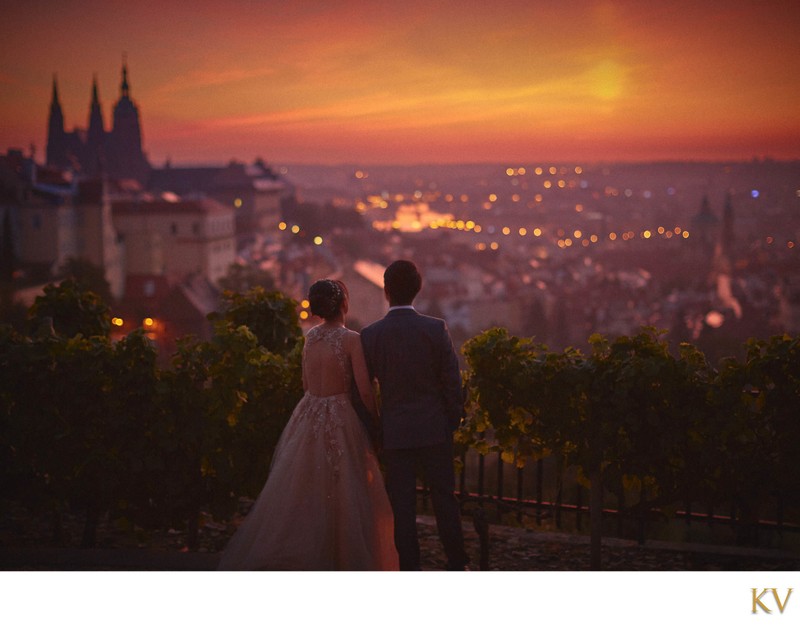 Watching sunrise from the vineyards above Prague Castle