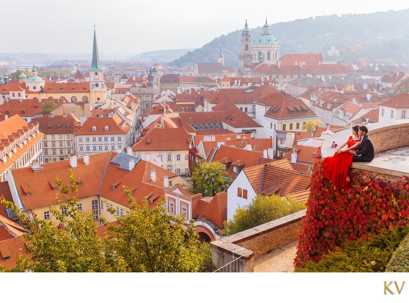 Chinese Couple Overlooking Prague's Mala Strana 