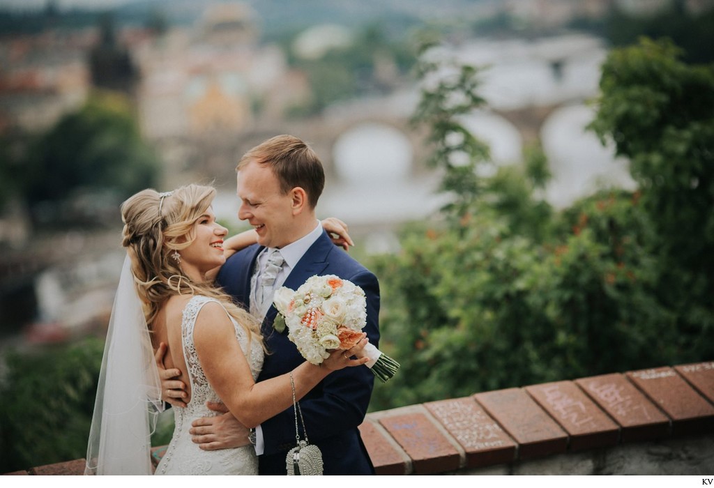 Happy Newlyweds above Prague