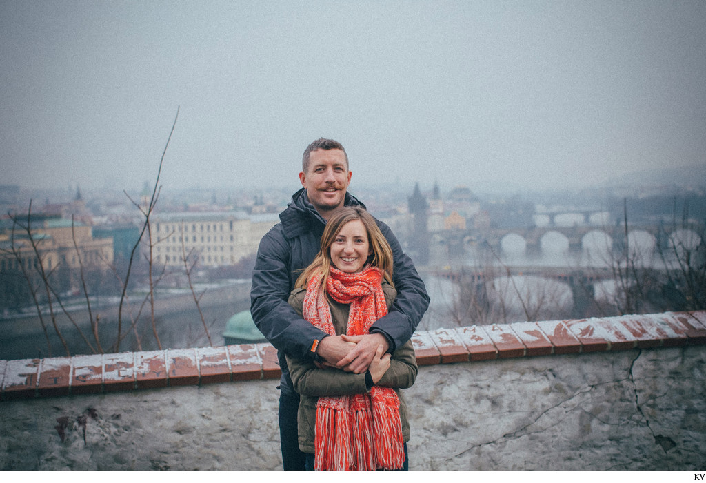 The happy newly engaged N&J above Prague