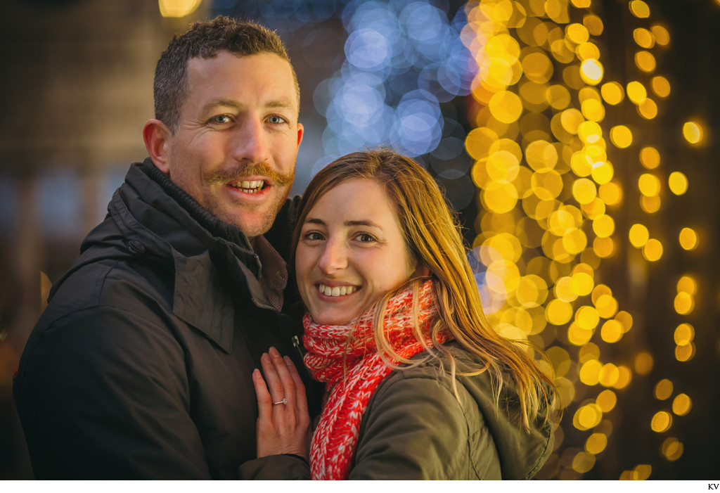The happy newly engaged XMas Market Prague Old Town