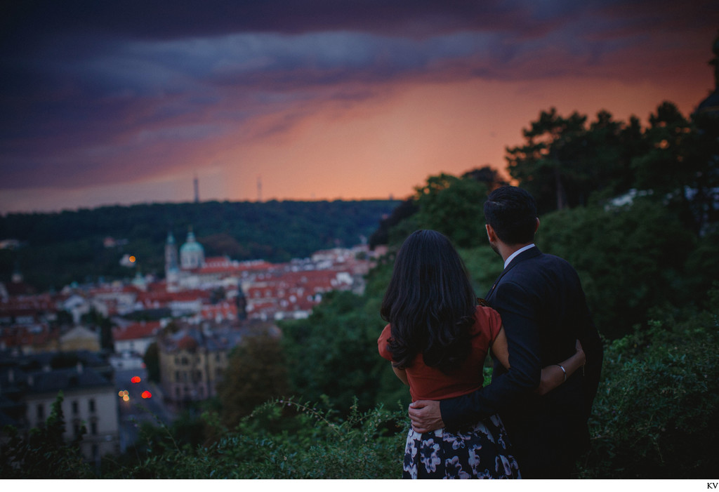 P&J watch a storm above Prague after agreeing to marry