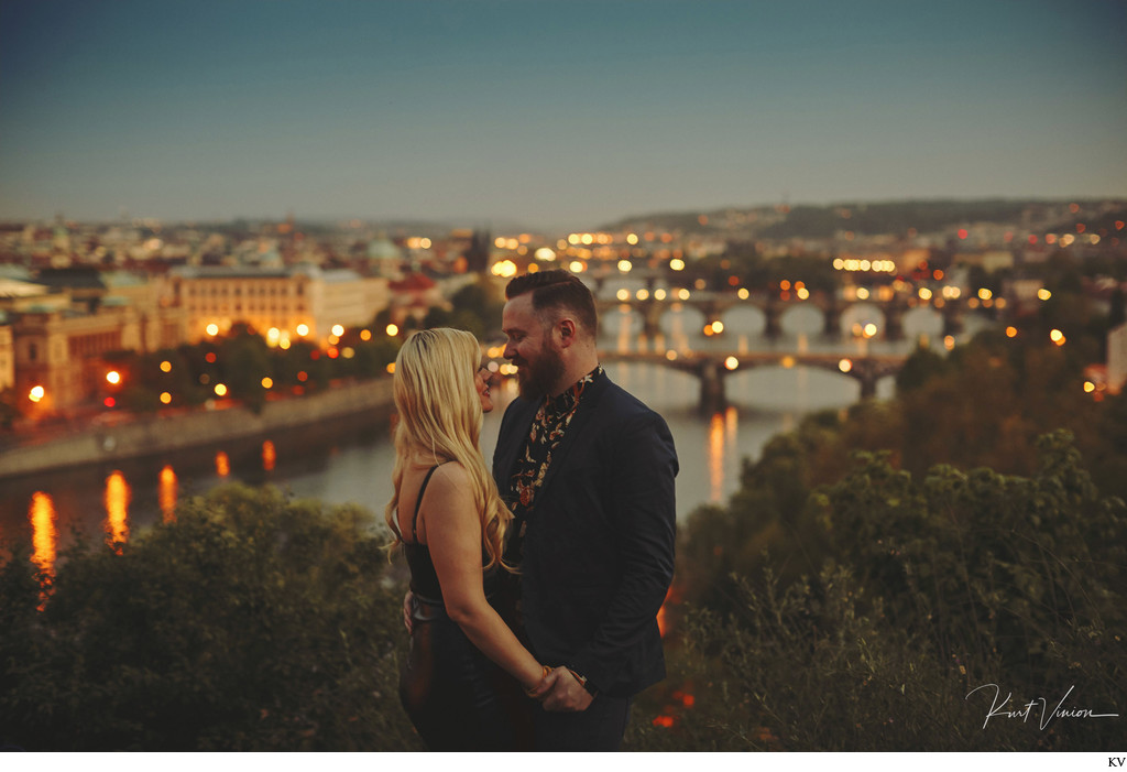 above Prague at dusk