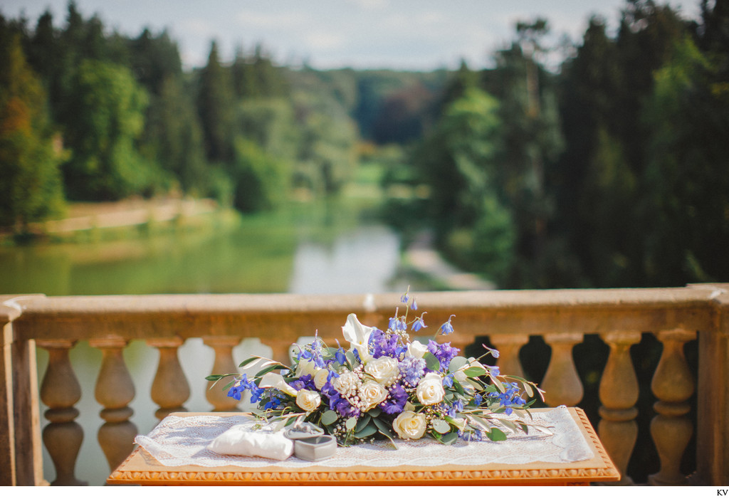 The table set up for a Pruhonice Castle wedding