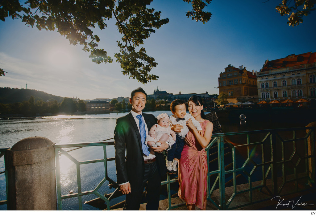 classical style family portrait on location Prague 