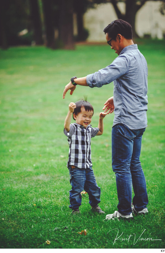 Happily playing with Papa