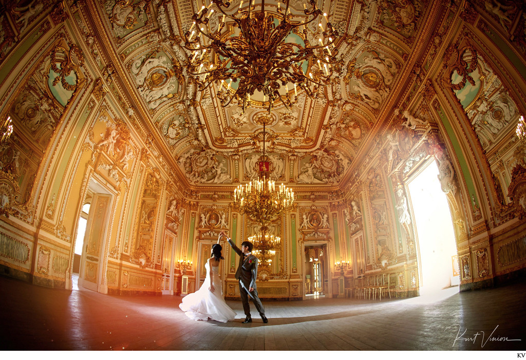 wedded couple dancing Palazzo Parisio ballroom