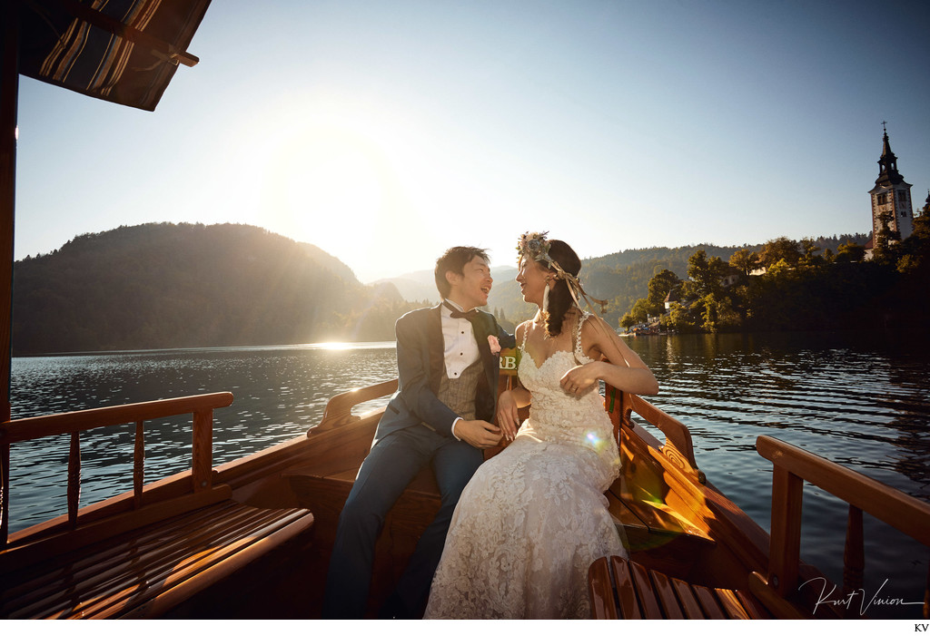 happy newlyweds lake bled