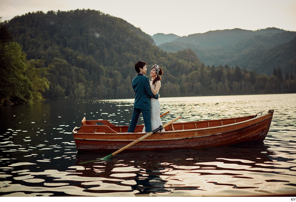 newlyweds in boat