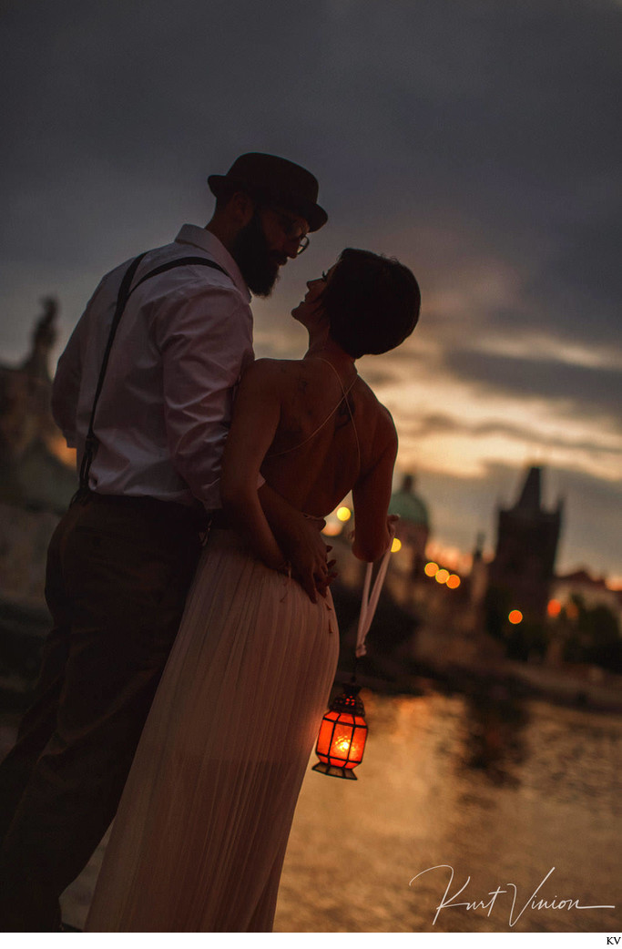 anniversary sunrise portrait  near Charles Bridge