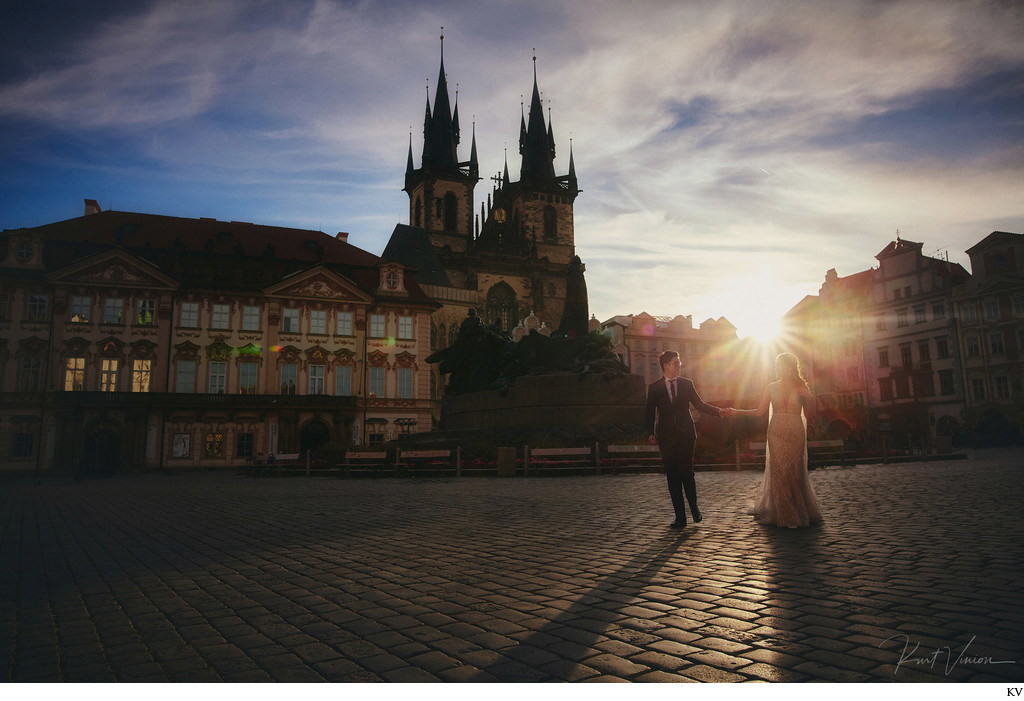 Walking in Old Town as the sun breaks above