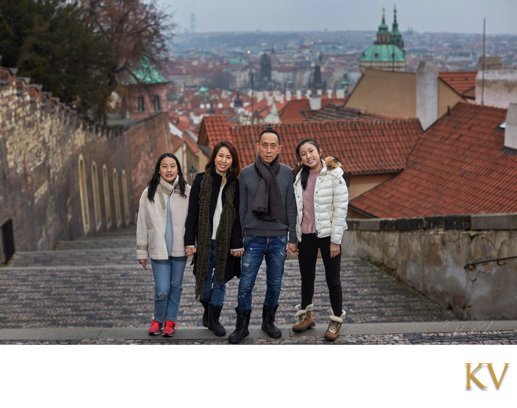 family photo overlooking Prague