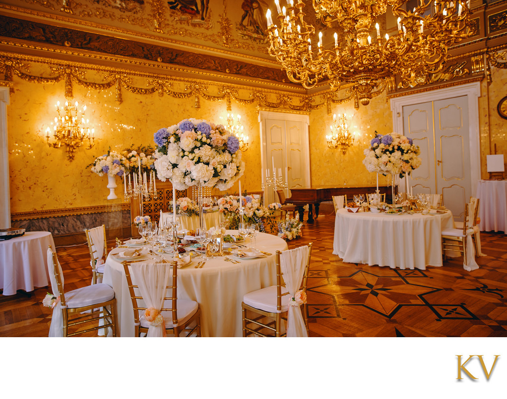 Kaunicky Palace wedding day dinner venue interior