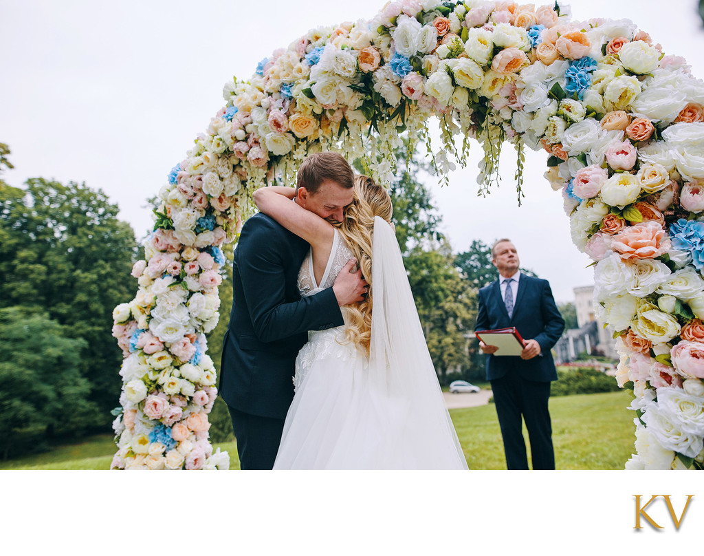 happy embrace of the newlyweds