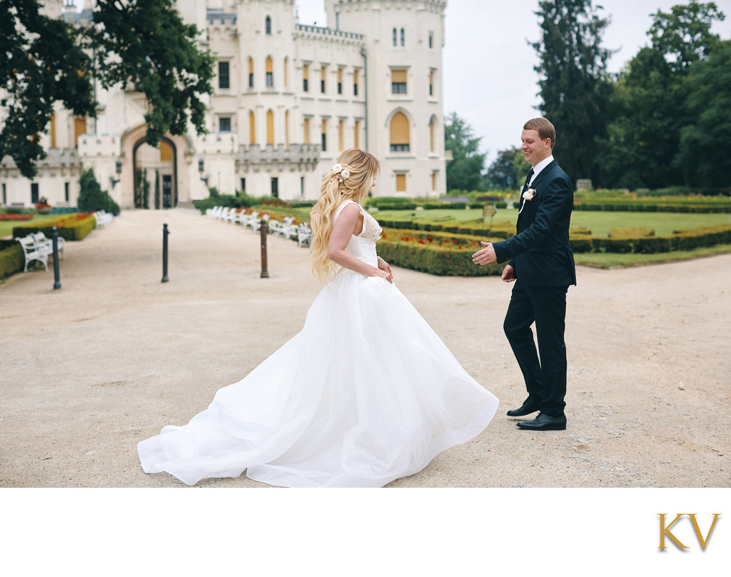 bride Groom dancing Hluboka nad Vltavou Castle wedding 