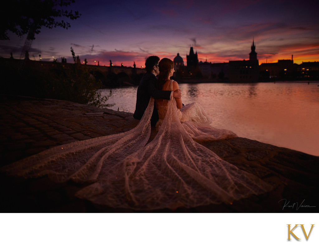 Enjoying the sunrise over Charles Bridge