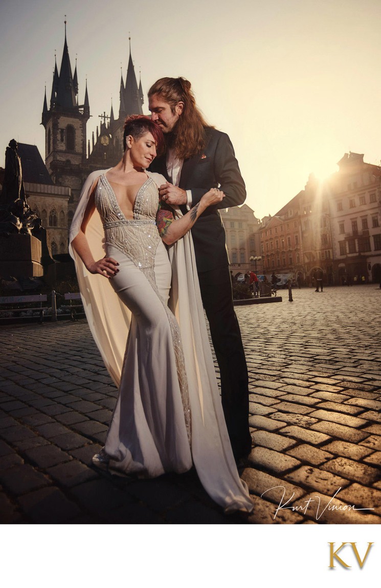 Sexy post wedding Berta dress Prague Old Town Square