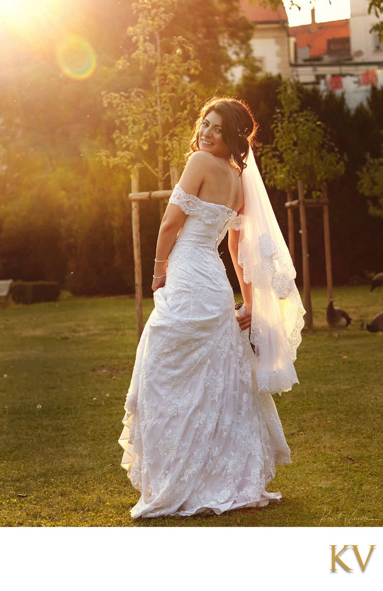 sun flares around the gorgeous Yana Prague wedding day