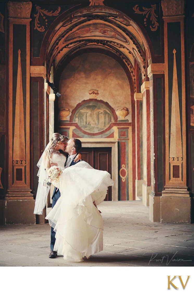 bride & groom kiss Ledebour Garden wedding photo