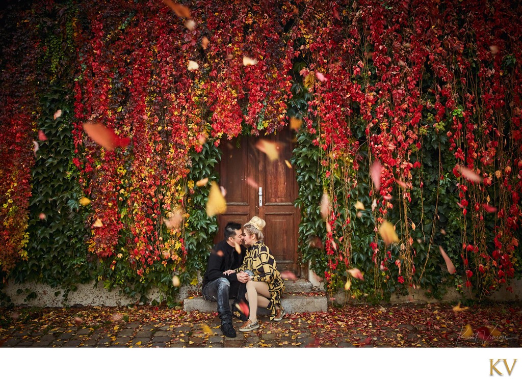 Indonesian lovers under red ivy in Kampa