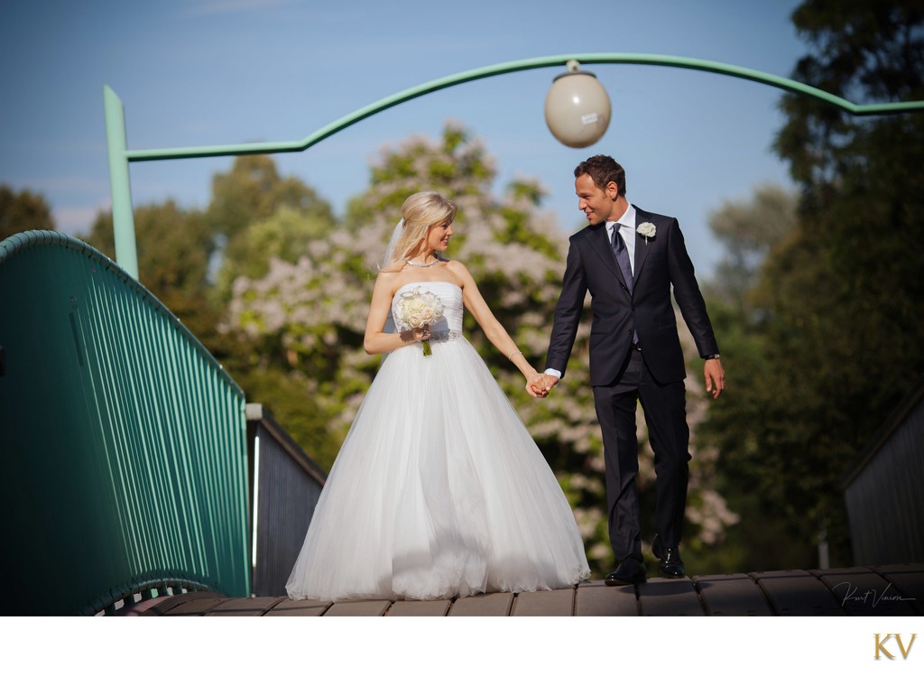 newlyweds stroll at Prague Castle