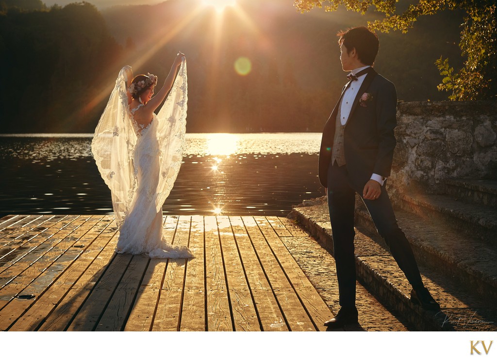 Bride posing like an Angel Lake Bled weddings
