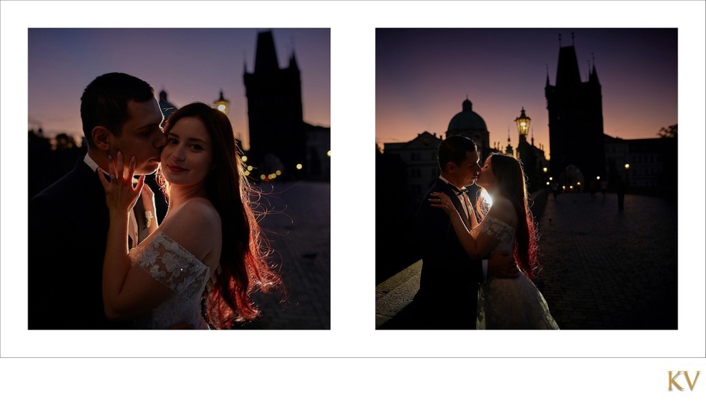 Turkish bride & groom Charles Bridge at sunrise