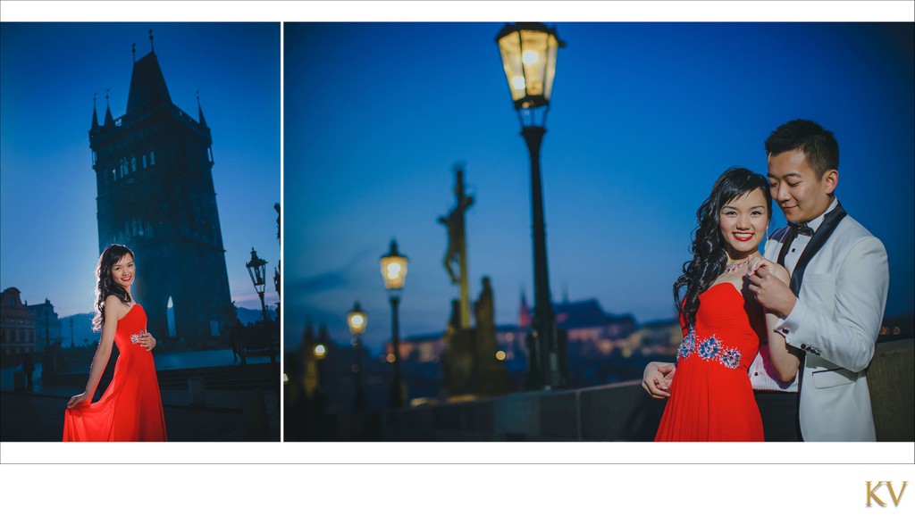 Night time portraits of S&S at Charles Bridge