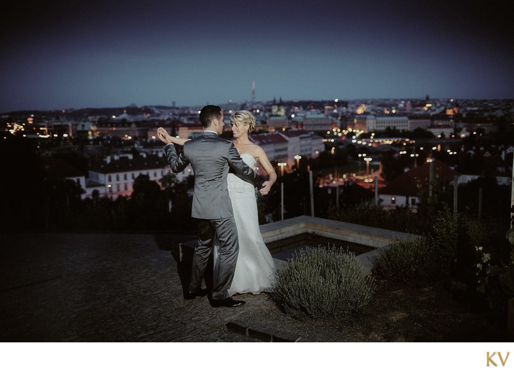 Newlyweds dance above Prague